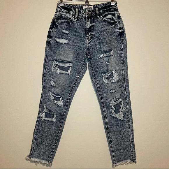KANCAN Collie Super Distressed Acid Wash High Rise Mom Jeans - Picture 4 of 12